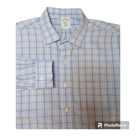 Brooks Bros. Classic Lt. Blue Plaid No-Iron LS Shirt Men's XL Neck 17.5 EUC - Picture 1 of 8